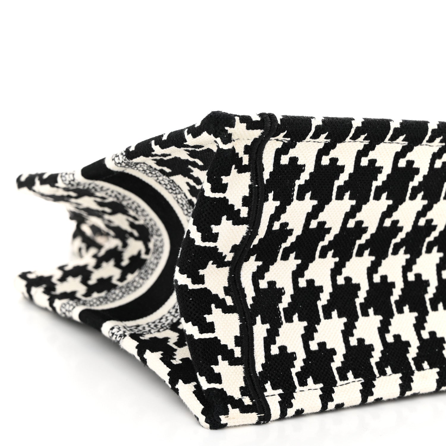 Christian Dior Canvas Houndstooth Embroidered Small Book Tote Black White 9 of 12