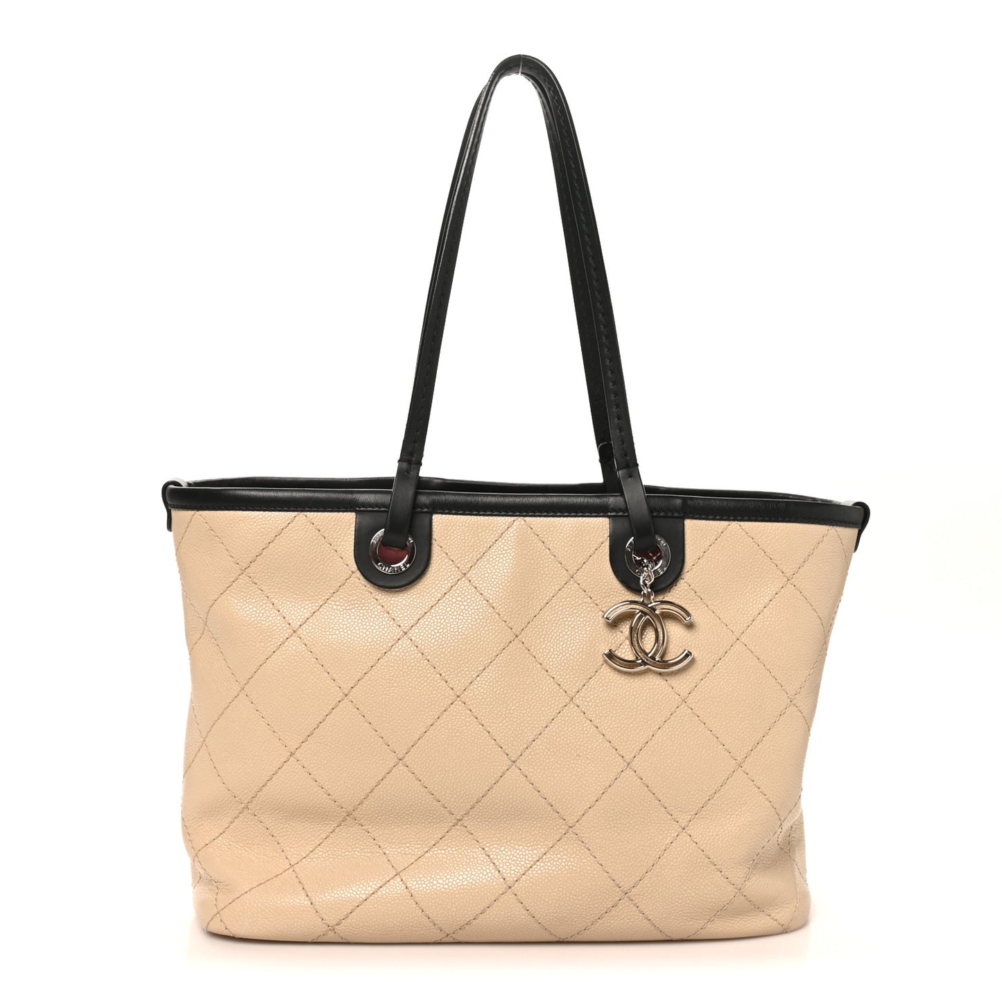 Grained Calfskin Medium Fever Shopping Tote Beige