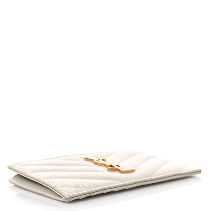 Saint Laurent Grain De Poudre Matelasse Chevron Monogram Fragments Zippered Card Case Crema Soft 4 of 6