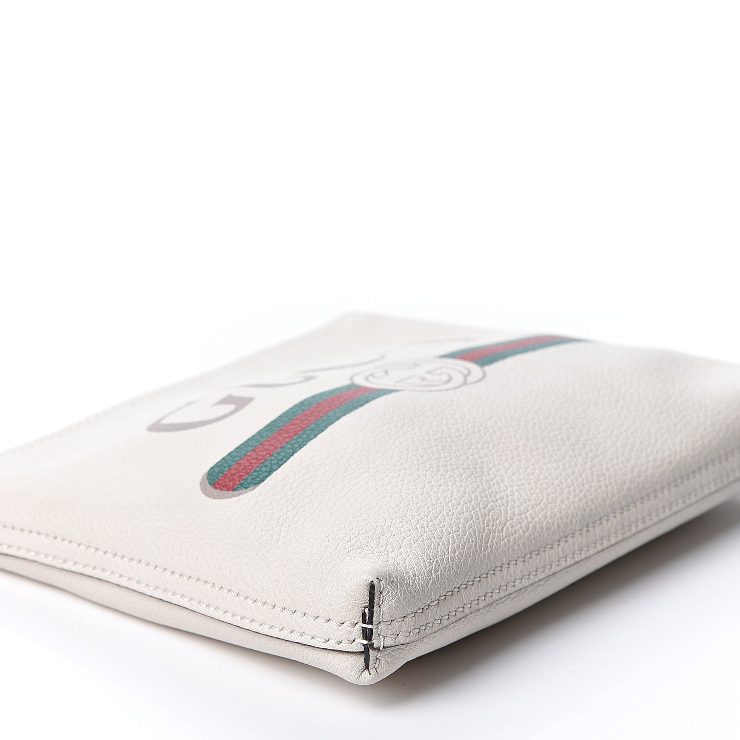 Pebbled Calfskin Medium Logo Portfolio Clutch White
