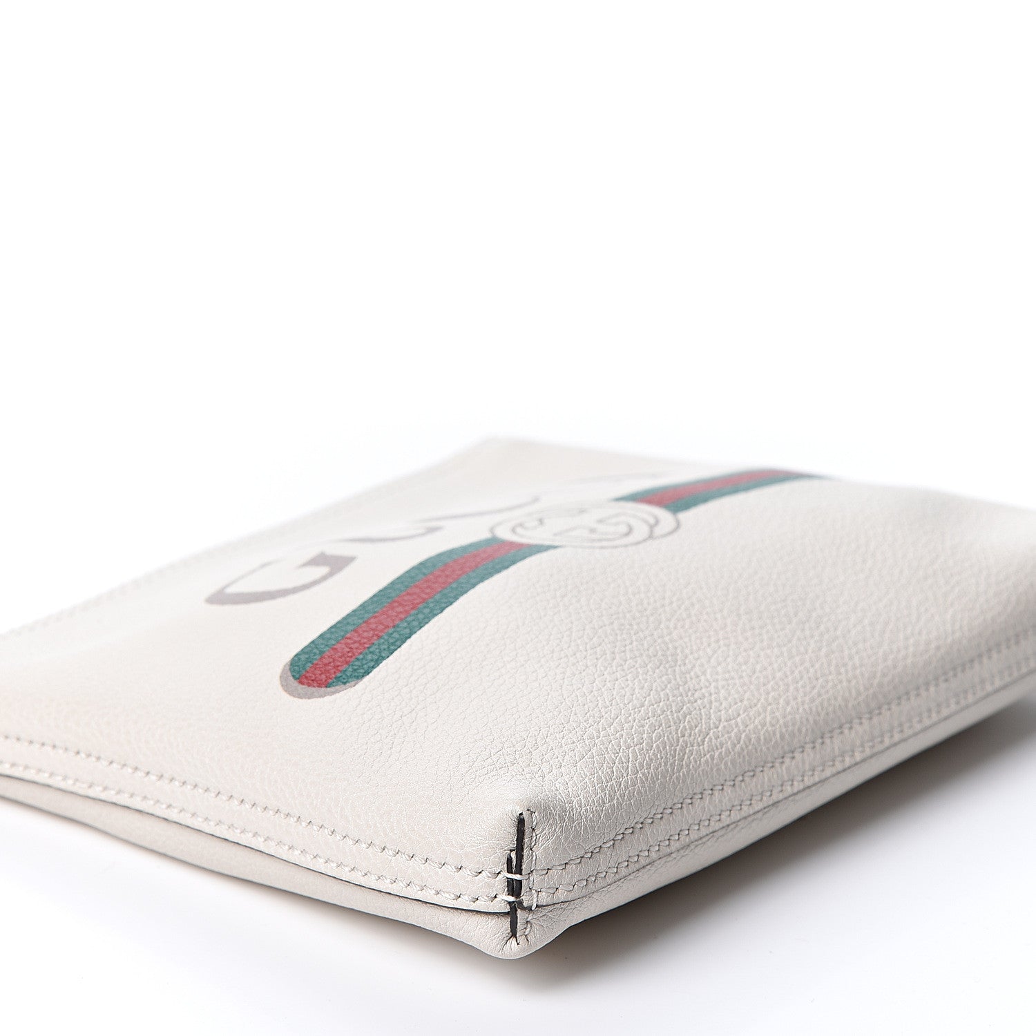 Gucci Pebbled Calfskin Medium Logo Portfolio Clutch White 7 of 8