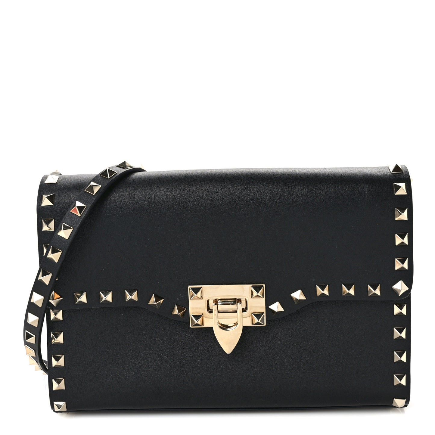 Vitello Medium Rockstud Flip Lock Crossbody Bag Black