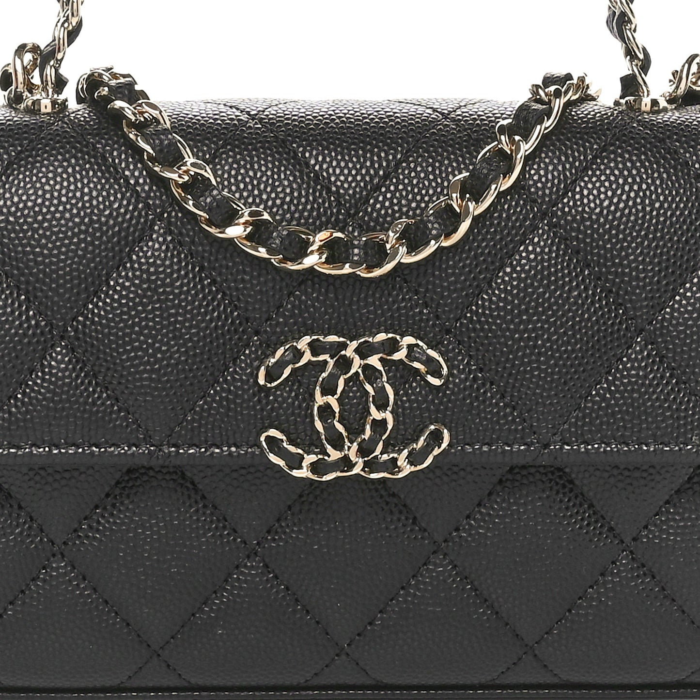 Caviar Quilted Chain Match Top Handle Phone Holder With Chain Black