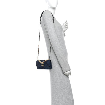 Chanel Denim Quilted Chanel 19 Flap Phone Holder With Chain Blue 2 of 11
