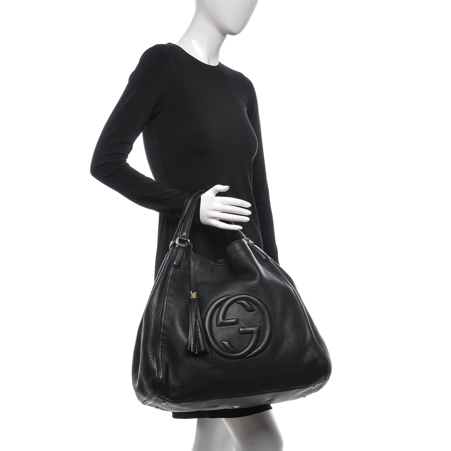 Pebbled Calfskin Large Soho Shoulder Bag Black