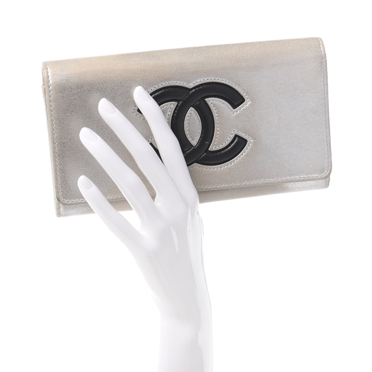 Chanel Lambskin Large CC Flap Wallet Silver 2 of 15