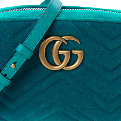 Gucci Velvet Matelasse Small GG Marmont Chain Shoulder Bag Pavone Cyan 10 of 10
