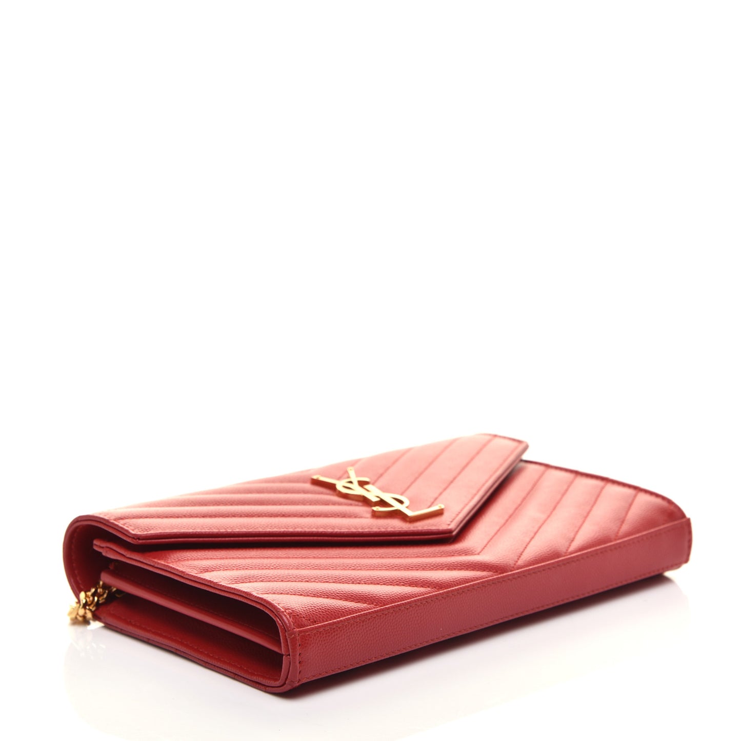 Grain De Poudre Matelasse Chevron Monogram Chain Wallet New Red