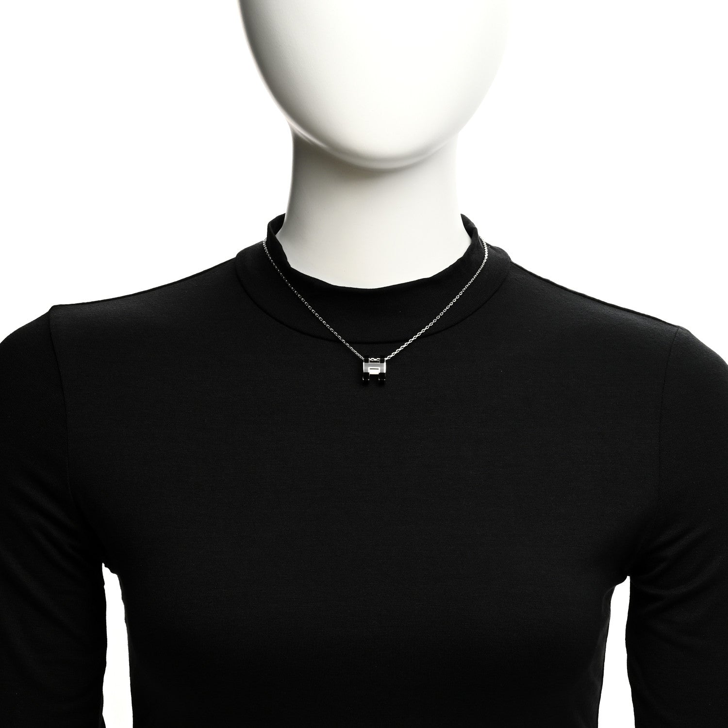 Hermes Lacquered Palladium Pop H Pendant Necklace Black 2 of 6