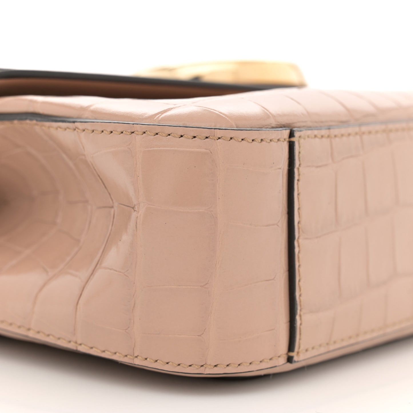 Calfskin Crocodile Embossed Small C Double Carry Autumnal Brown