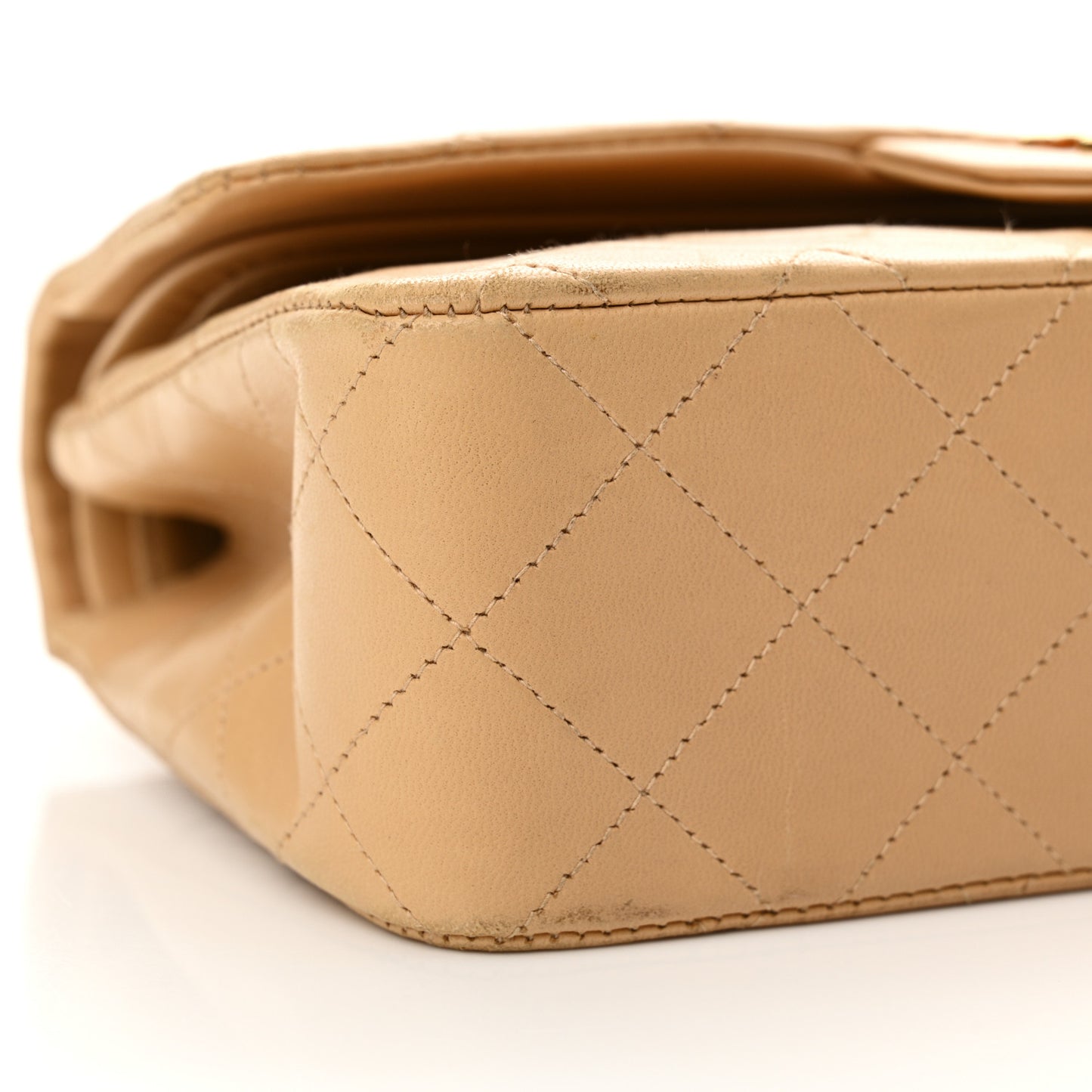 Lambskin Quilted Small Double Flap Beige