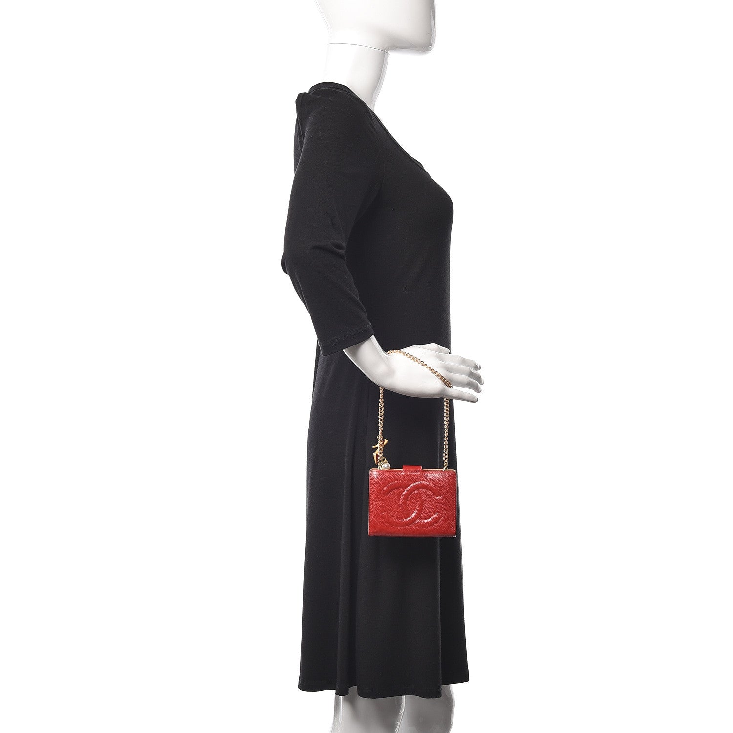 Chanel Caviar Timeless CC Compact French Wallet On Chain Red 2 of 20