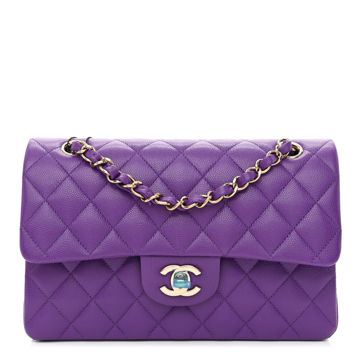 Caviar Quilted Small Double Flap Dark Purple