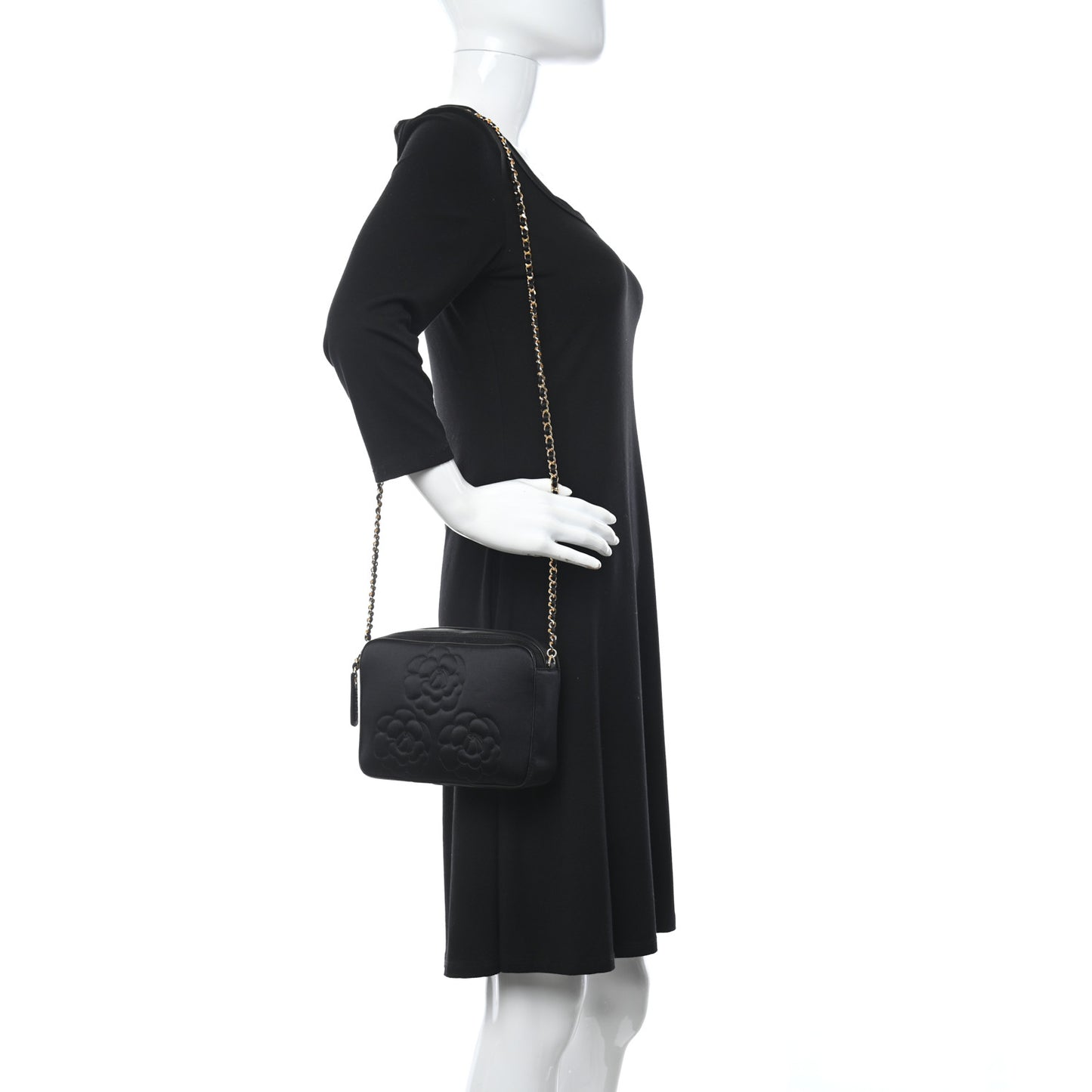 Satin Quilted Camellia Camera Case Black