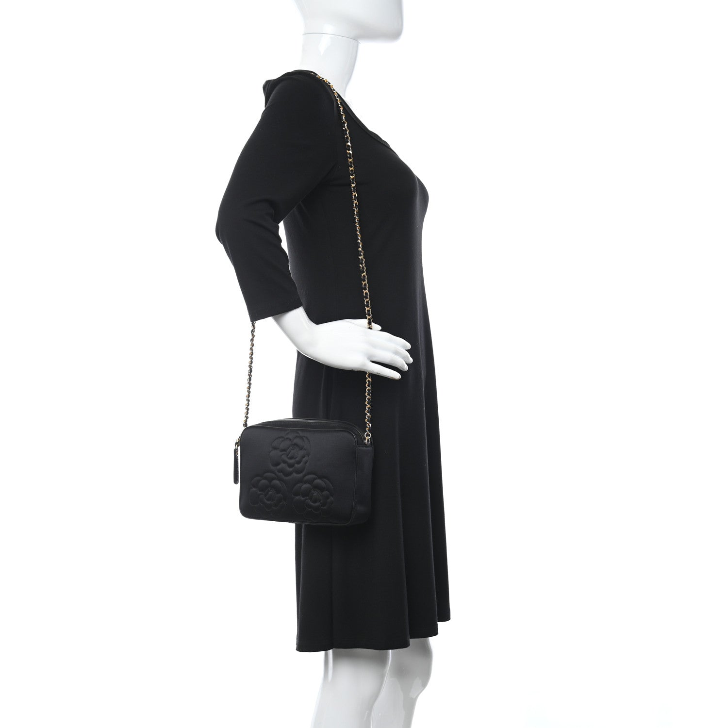 Chanel Satin Quilted Camellia Camera Case Black 2 of 12