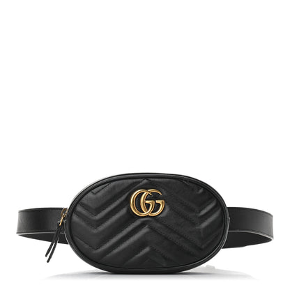 Gucci Calfskin Matelasse GG Marmont Belt Bag 85 34 Black 1 of 10