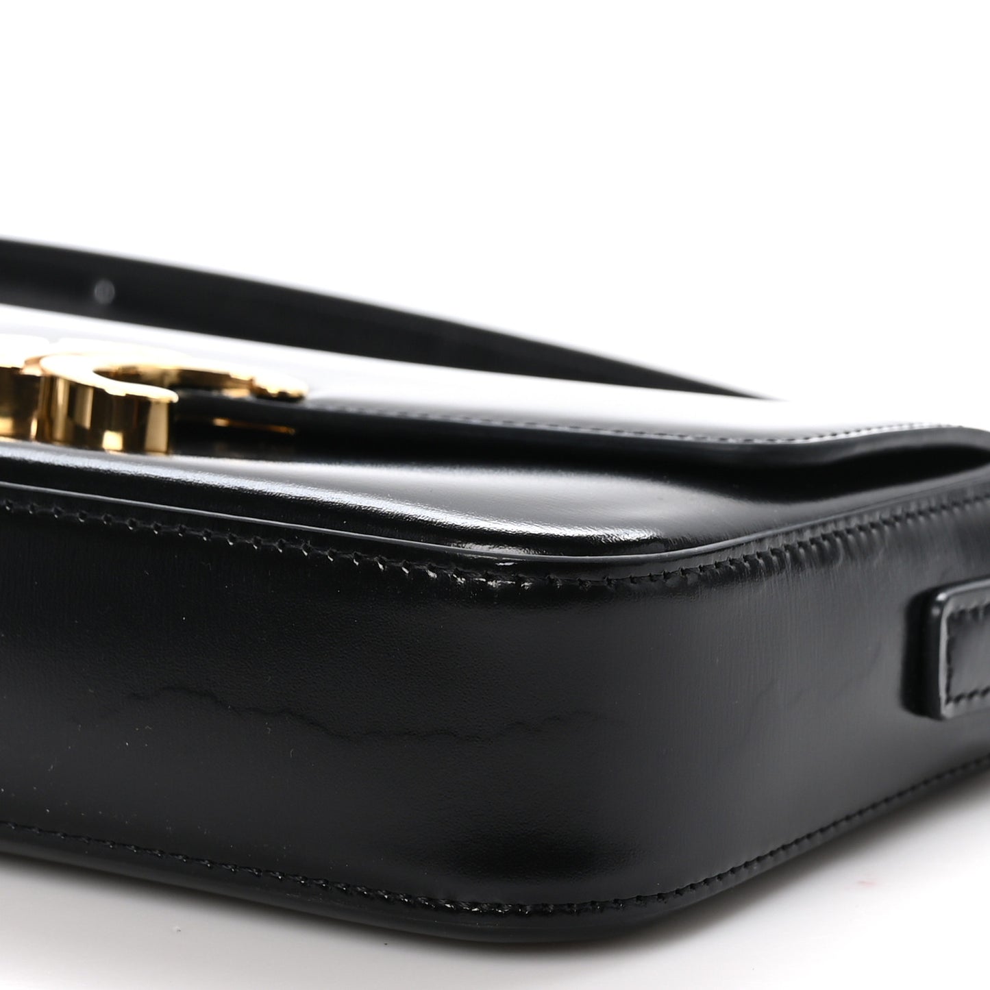 Shiny Calfskin Triomphe Shoulder Bag Black