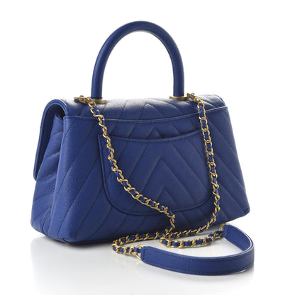Chanel Caviar Chevron Quilted Mini Coco Handle Flap Blue 3 of 10