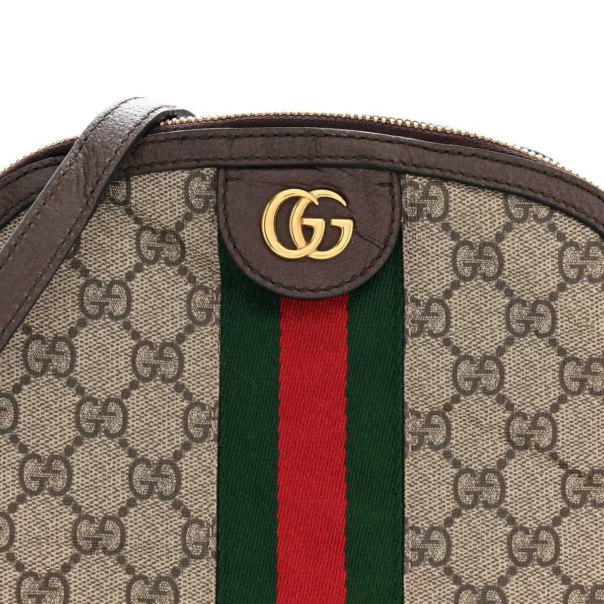 Gucci GG Supreme Monogram Textured Dollar Calfskin Web Small Ophidia Dome Shoulder Bag Beige Ebony New Acero 8 of 15