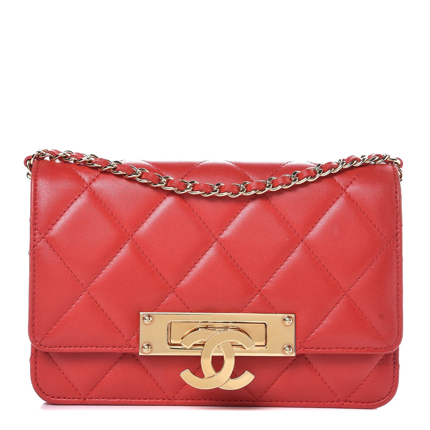 Lambskin Quilted Golden Class Wallet on Chain WOC Red
