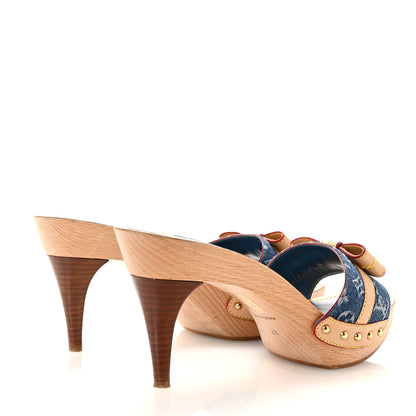 Louis Vuitton Denim Monogram Bow Mules Peep Toe Heels 37 5 of 8