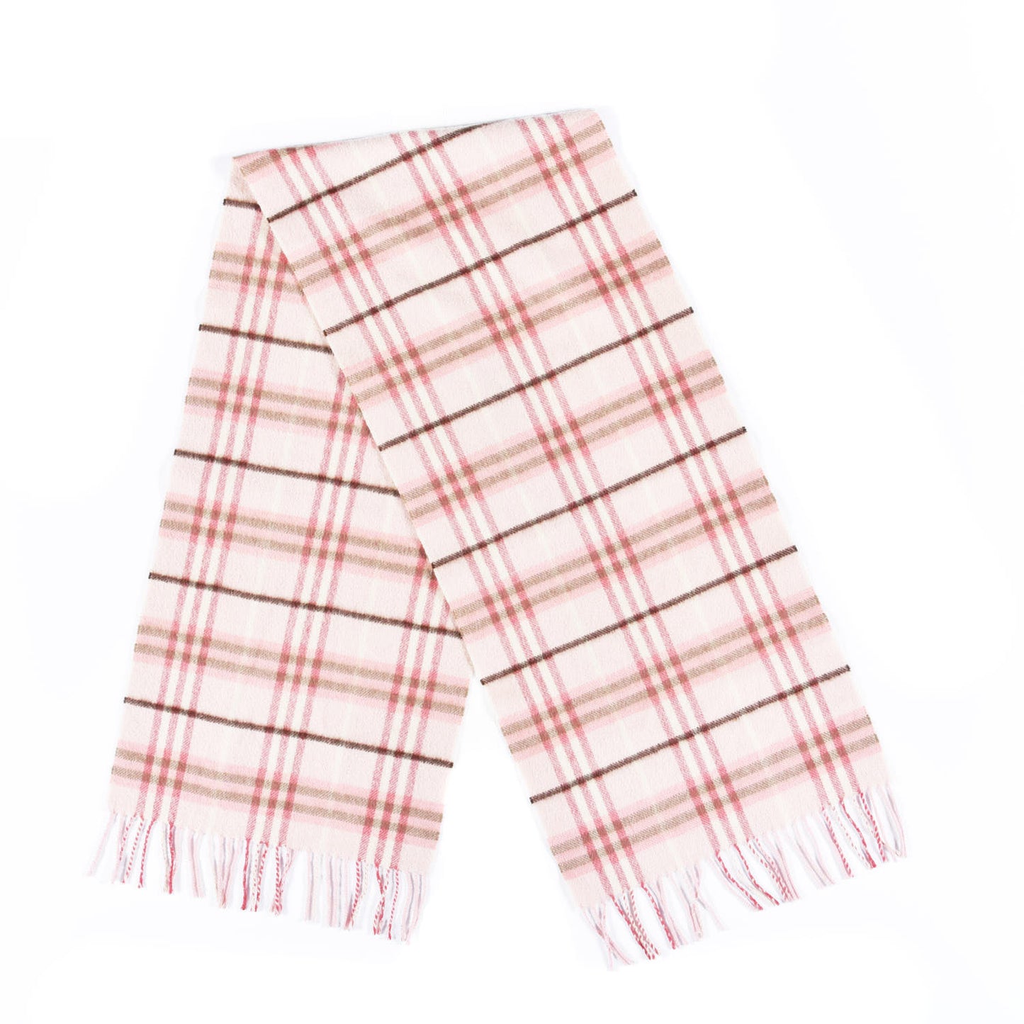 Cashmere Vintage Check Fringe Scarf Pink