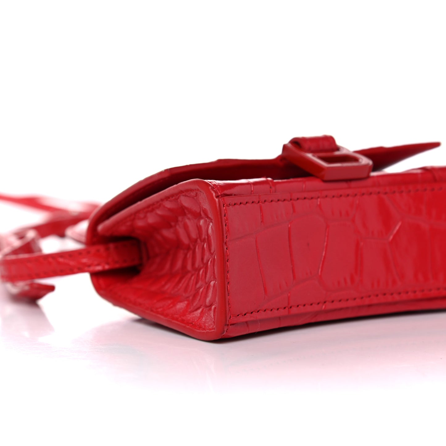 Shiny Calfskin Tonal B Crocodile Embossed Hourglass Top Handle Bag Mini Bright Red