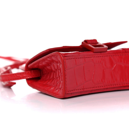 Balenciaga Shiny Calfskin Tonal B Crocodile Embossed Hourglass Top Handle Bag Mini Bright Red 8 of 12