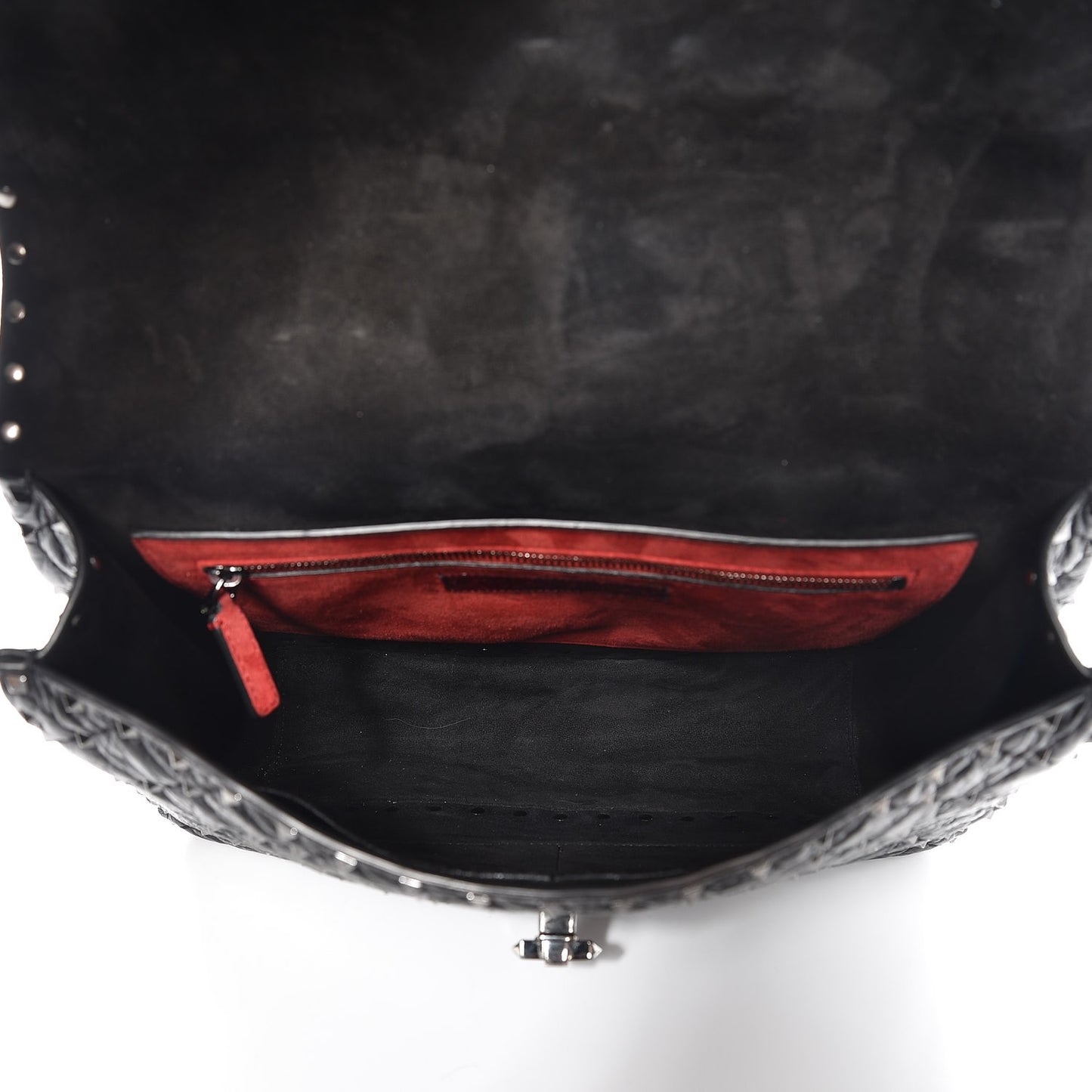 Craquele Nappa Large Rockstud Spike Shoulder Bag Black