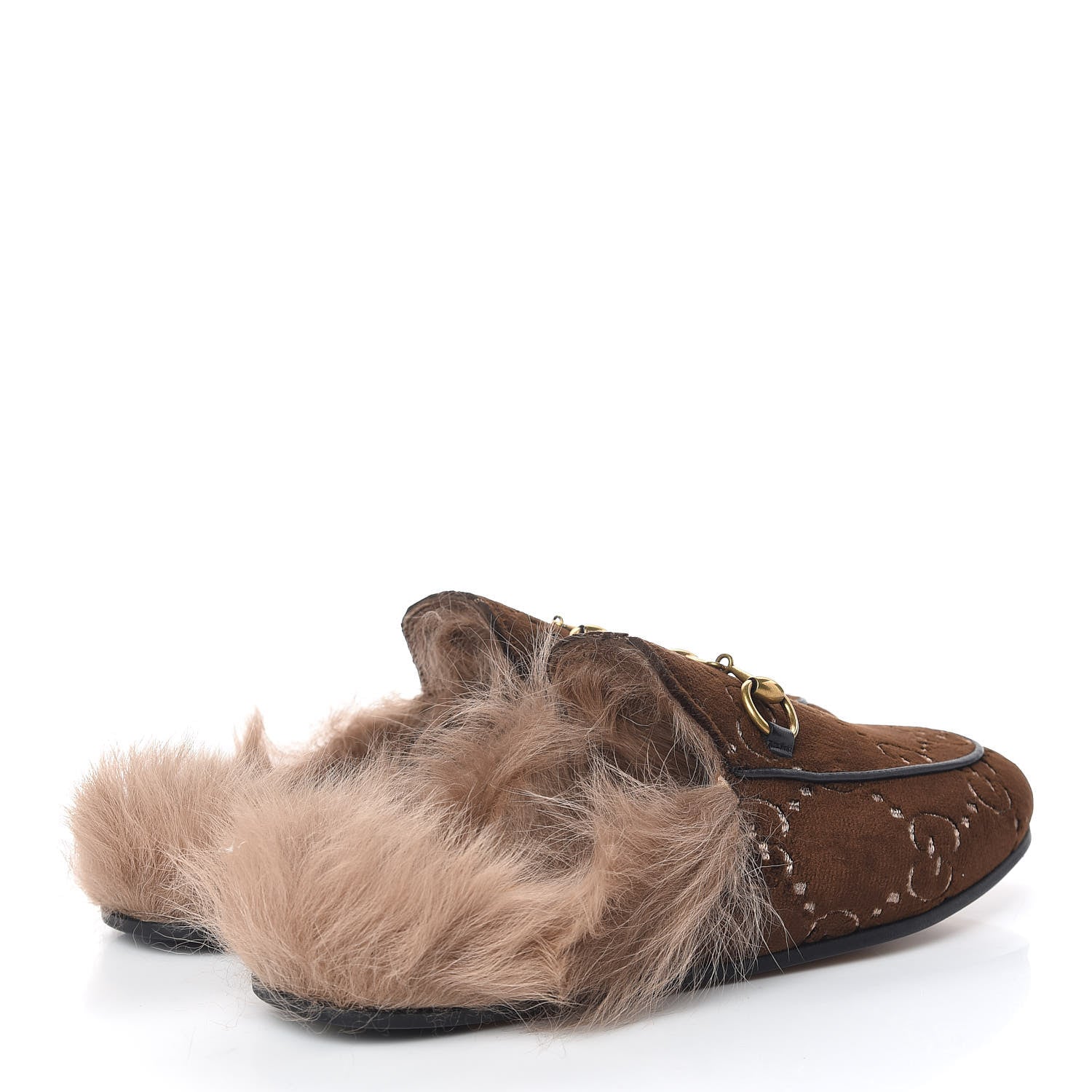 Gucci Velvet GG Monogram Fur Womens Princetown Slippers 35.5 Brown Black Natural 4 of 8