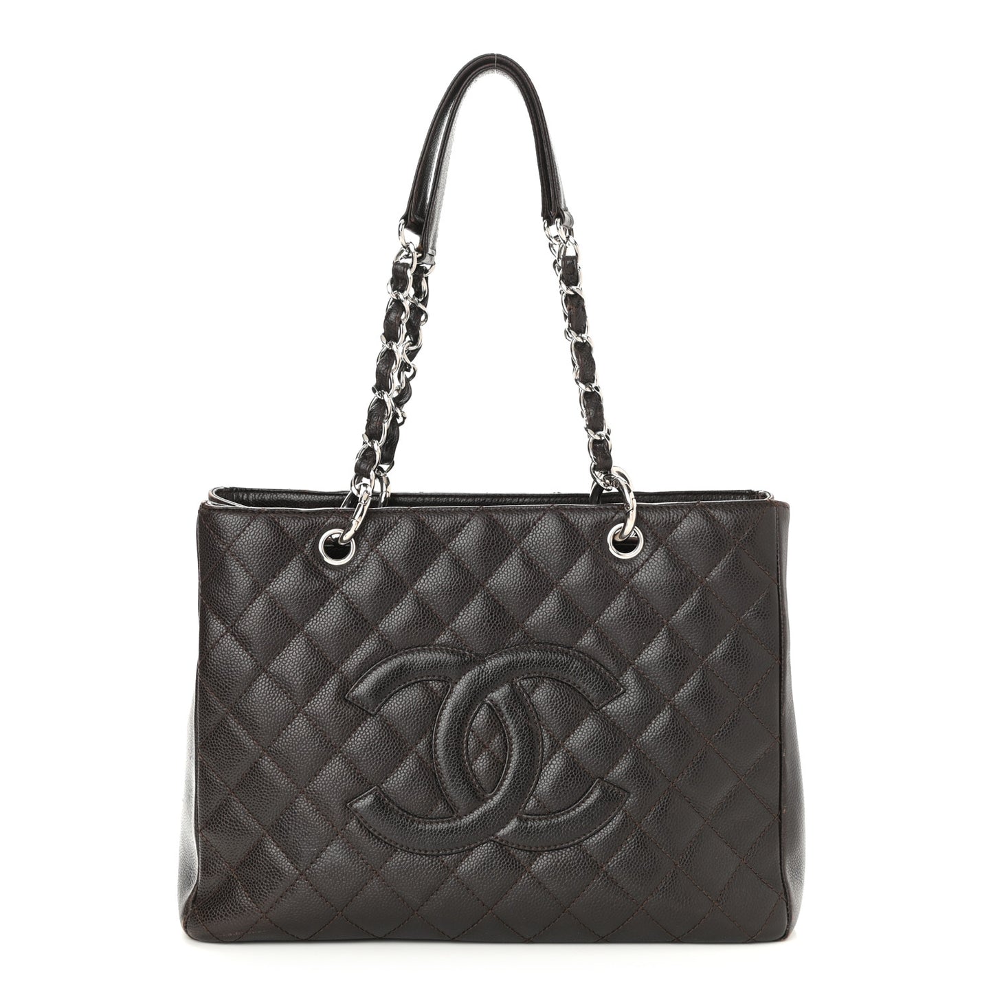 Caviar Quilted Grand Shopping Tote GST Dark Brown