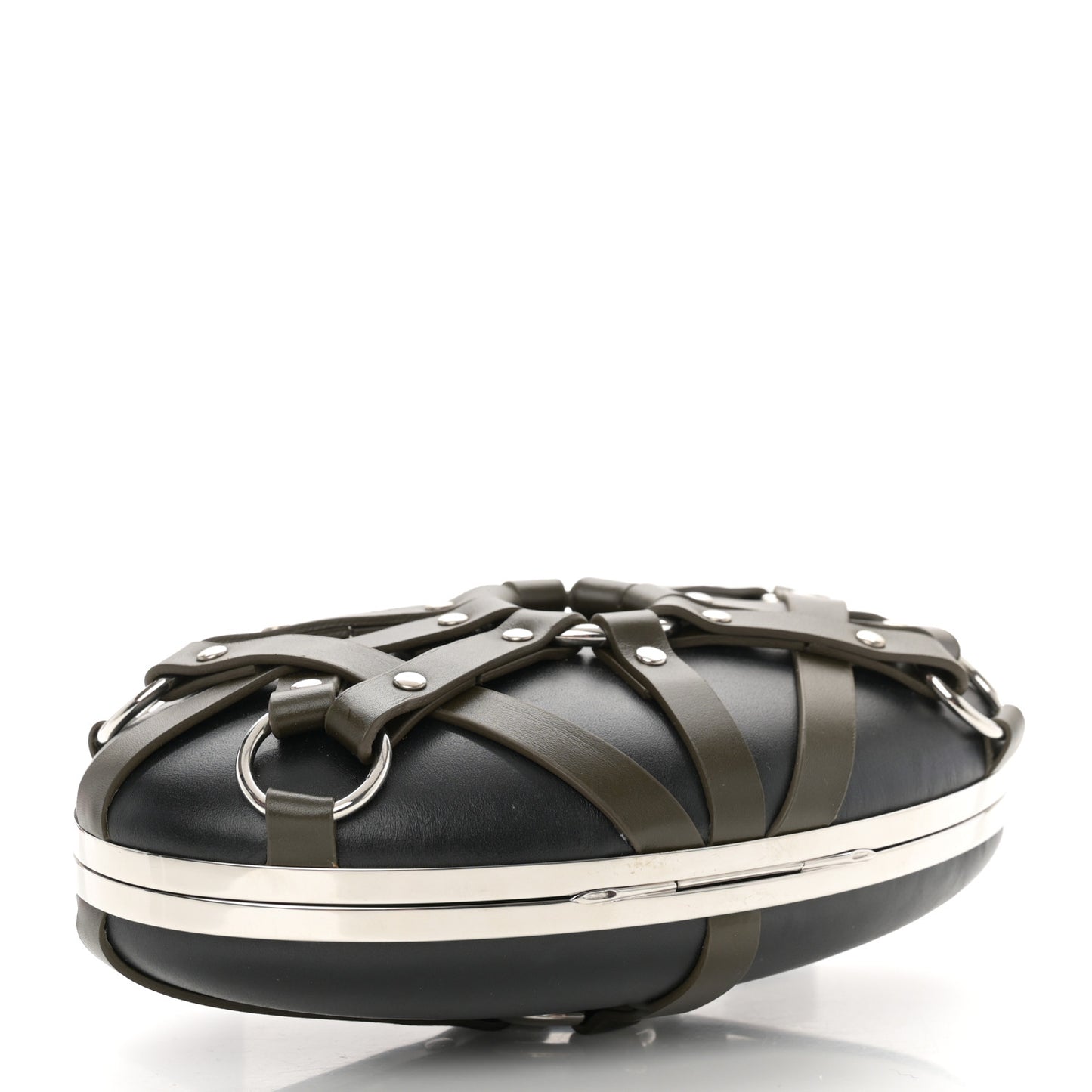 Nappa Harness Skull Knuckle Oval Box Clutch Black