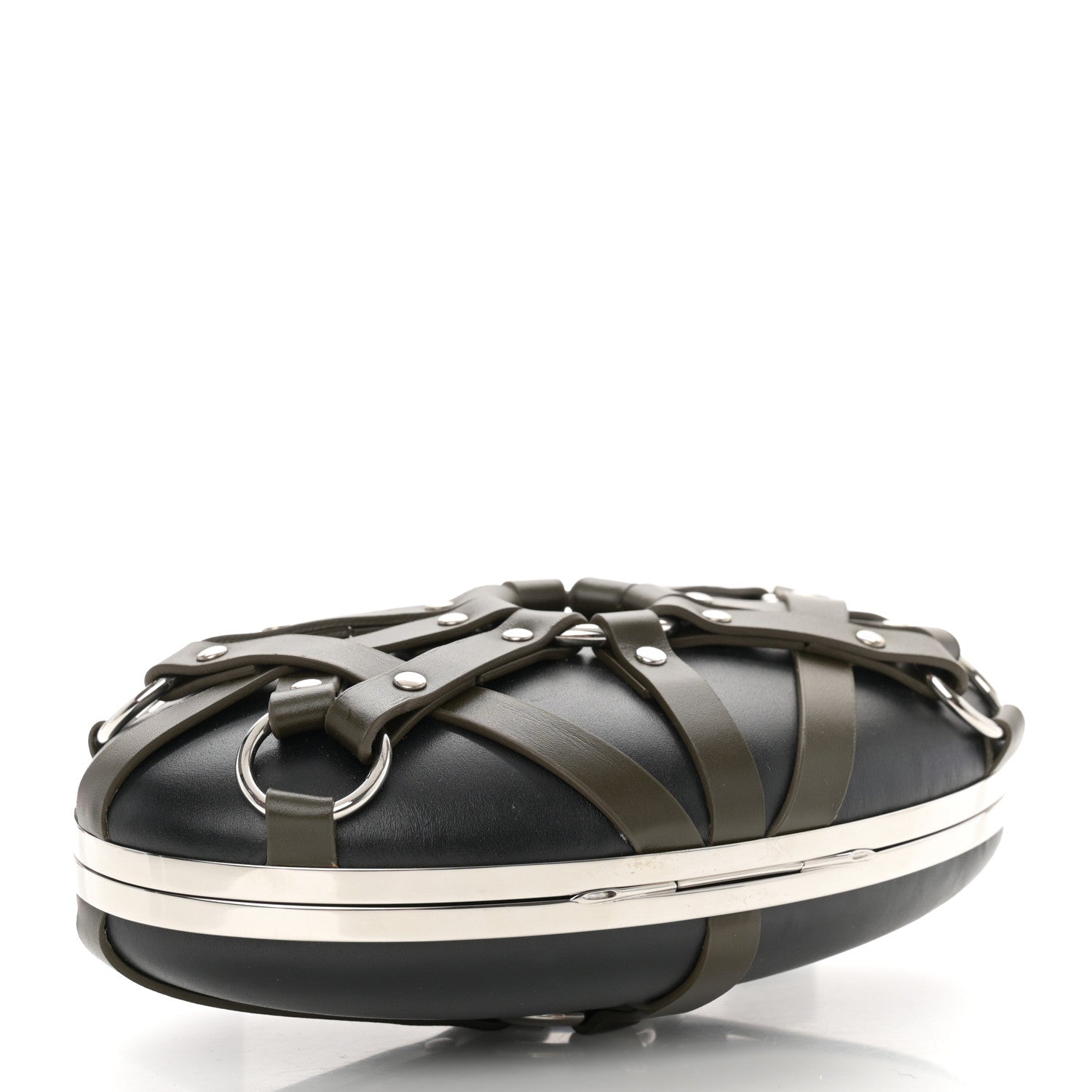 Alexander McQueen Nappa Harness Skull Knuckle Oval Box Clutch Black 4 of 13