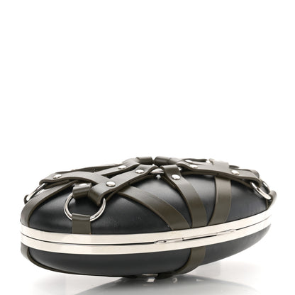 Alexander McQueen Nappa Harness Skull Knuckle Oval Box Clutch Black 4 of 13