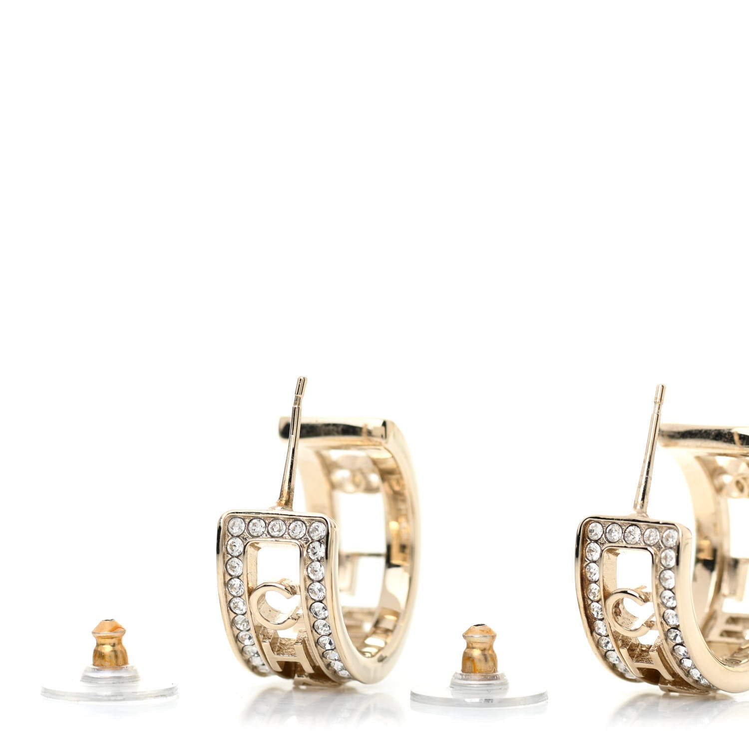 Chanel Metal Crystal Bow-tiful CC Hoop Earrings Gold 3 of 4