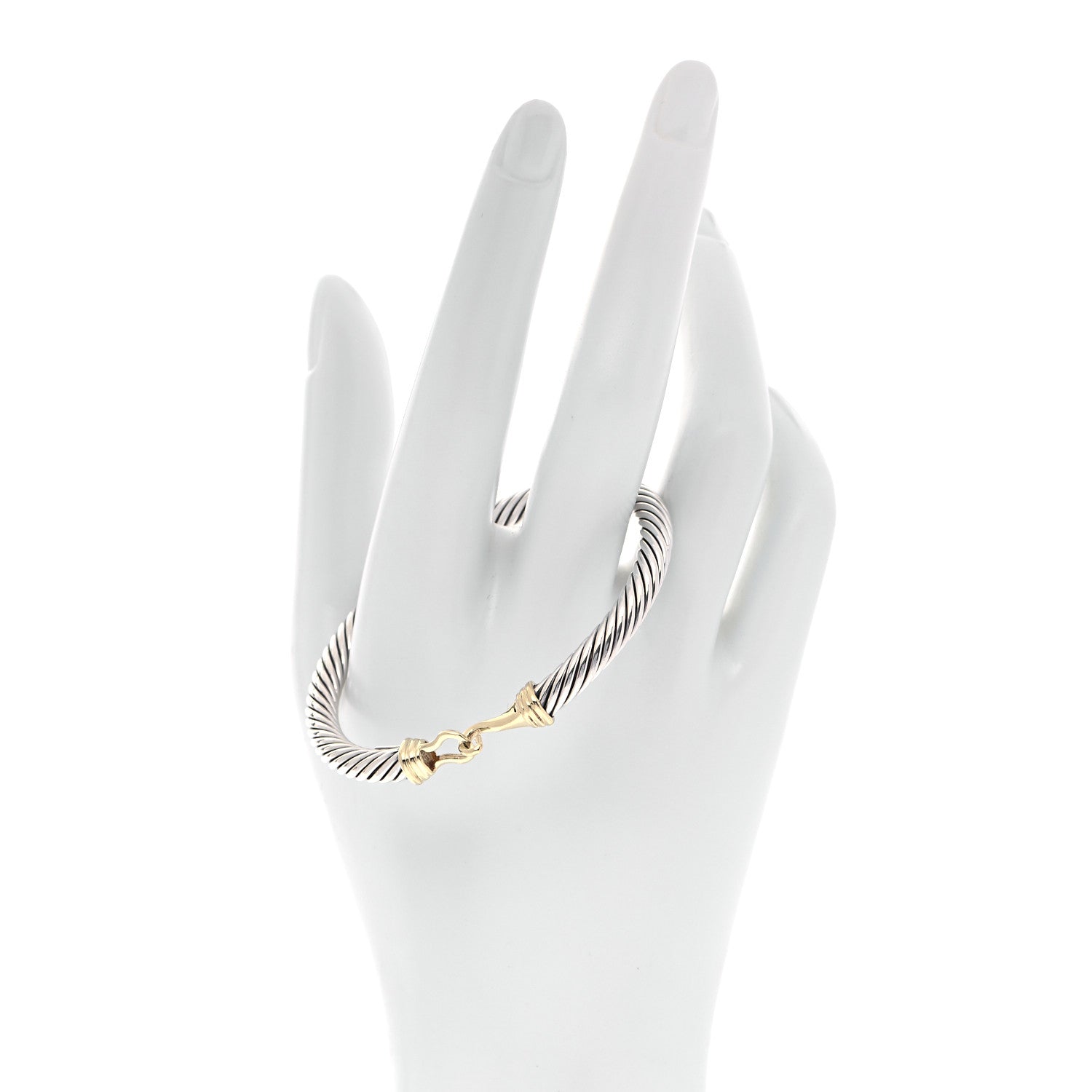 David Yurman Sterling Silver 14K Yellow Gold 5mm Cable Classic Buckle Bracelet 2 of 6