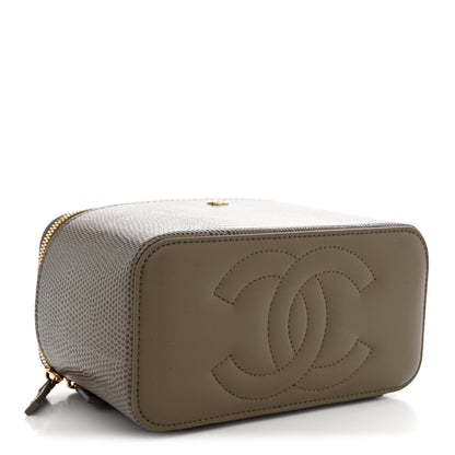 Chanel Calfskin Lizard Embossed Top Handle Vanity With Chain Dark Khaki 4 of 12