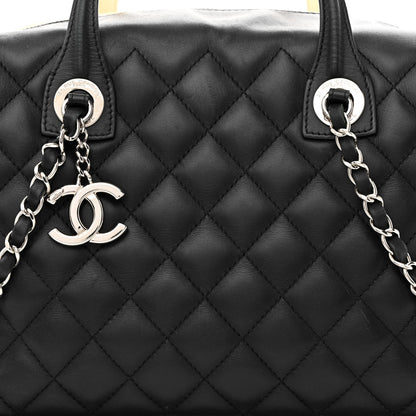 Chanel Calfskin Quilted Large Feather Weight Bowling Bag Black Ivory 16 of 26