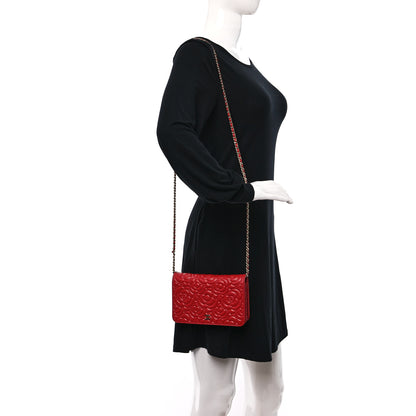 Chanel Caviar Camellia Embossed Wallet On Chain WOC Red 3 of 10