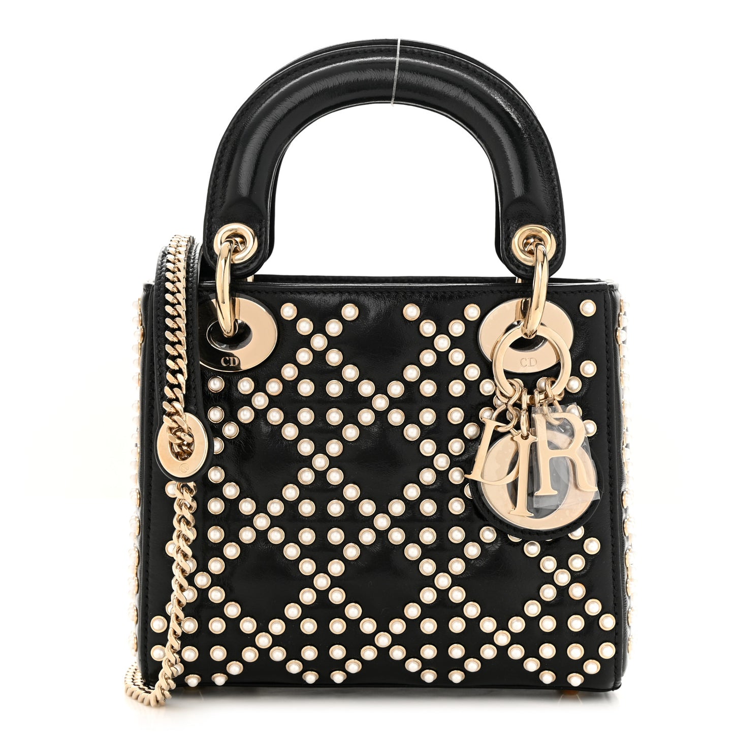 Crinkle Effect Lambskin Pearl Cannage Mini Lady Dior Black