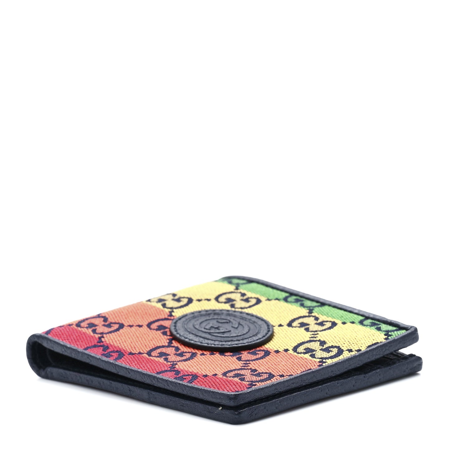 Monogram Multicolor Textured Calfskin Retro Interlocking G Bi-Fold Wallet Blue Rainbow