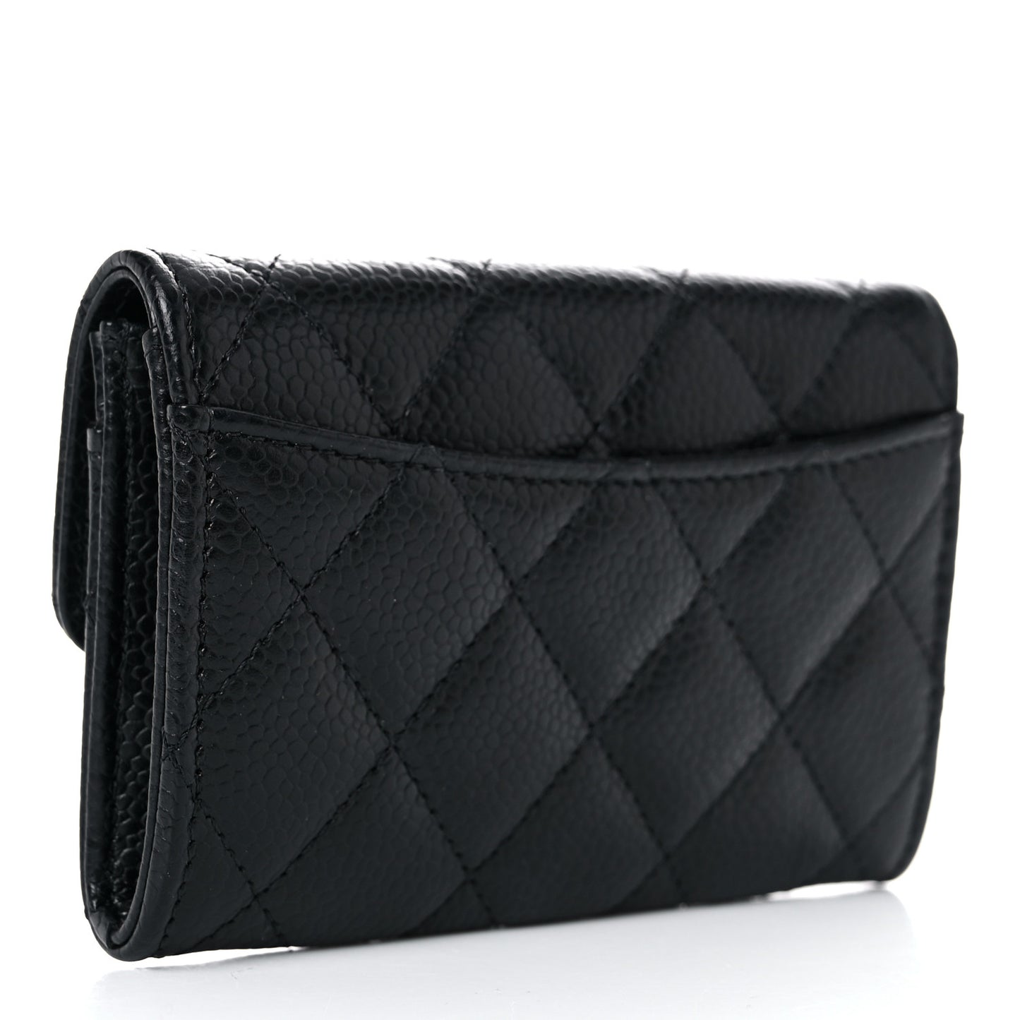Caviar Quilted Flap Card Holder Wallet Black