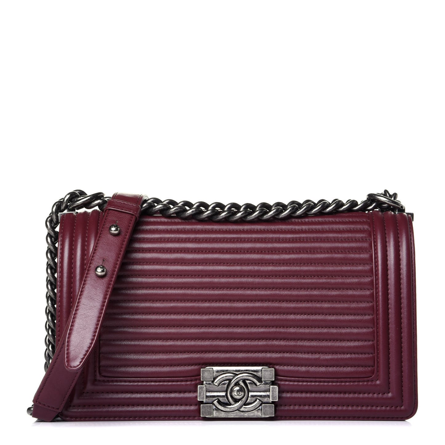 Calfskin Horizontal Quilted Medium Boy Flap Burgundy