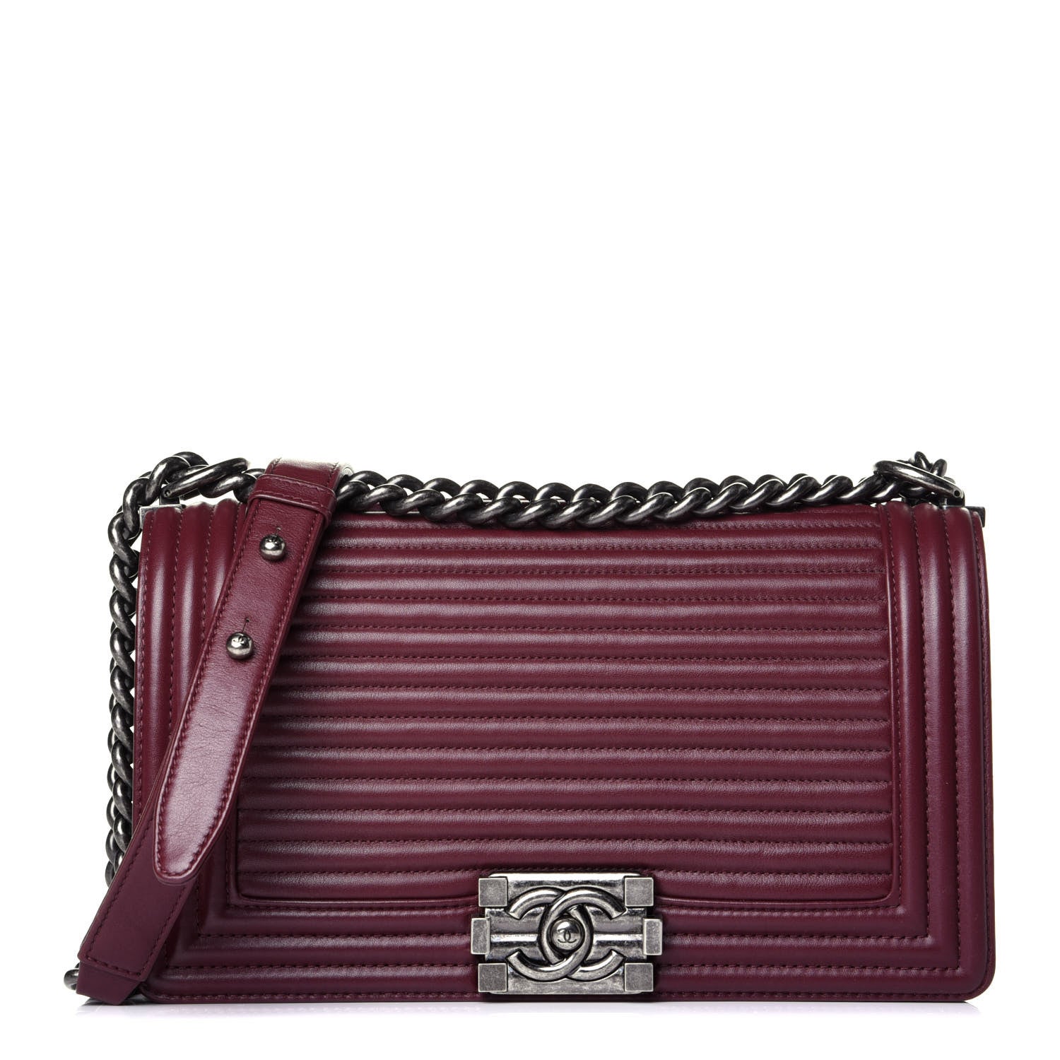 Chanel Calfskin Horizontal Quilted Medium Boy Flap Burgundy 1 of 10
