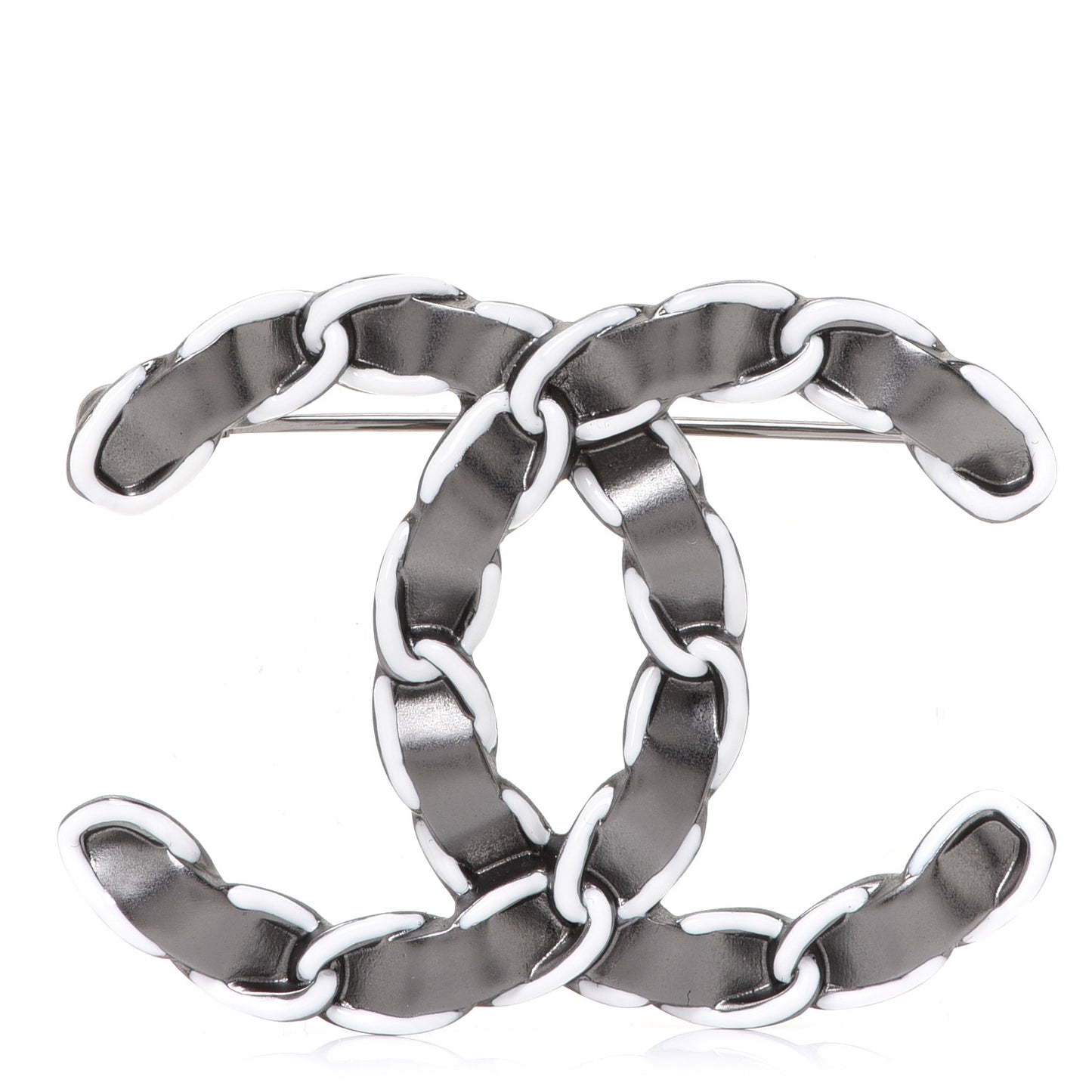 Lambskin Chain CC Brooch Ruthenium White