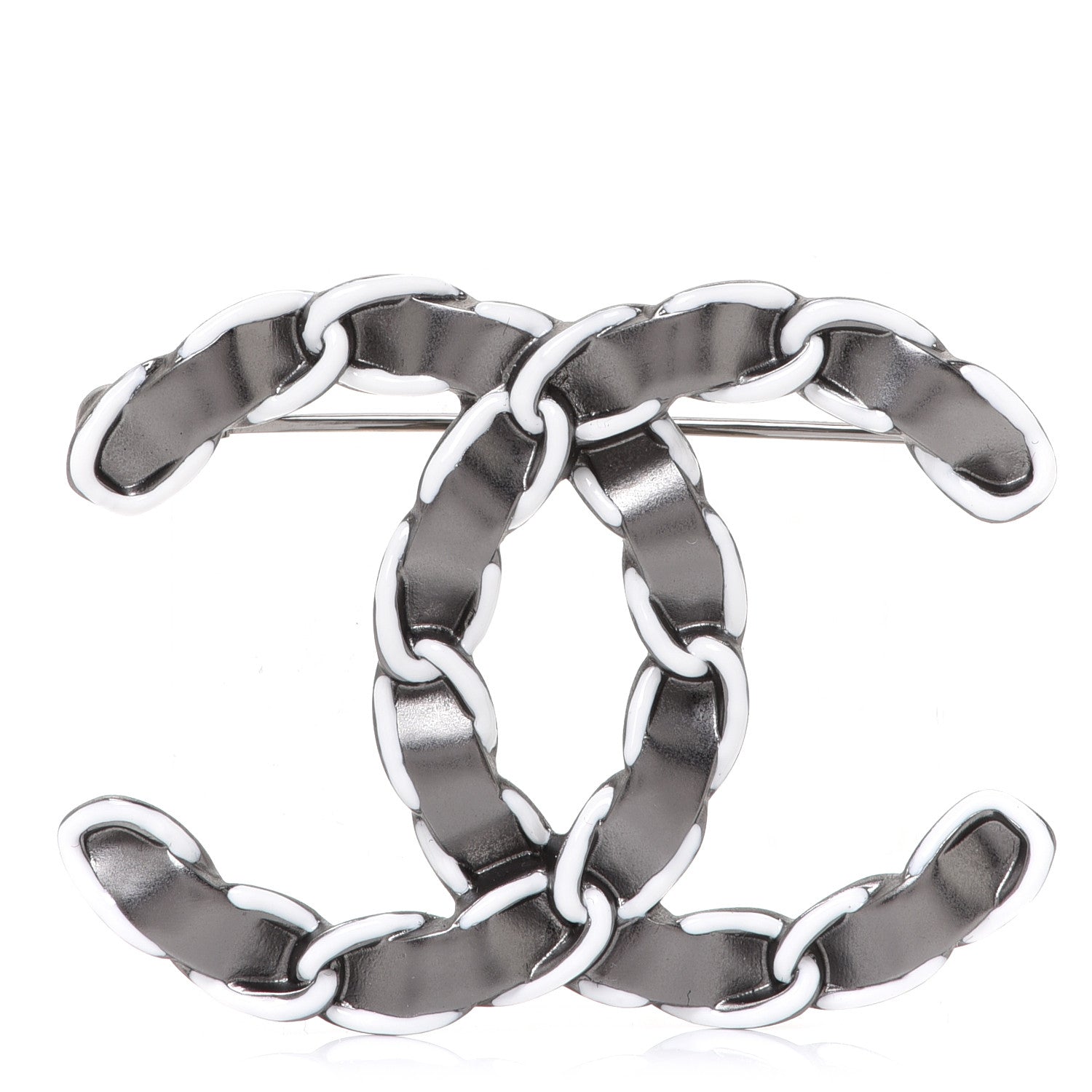 Chanel Lambskin Chain CC Brooch Ruthenium White 1 of 5