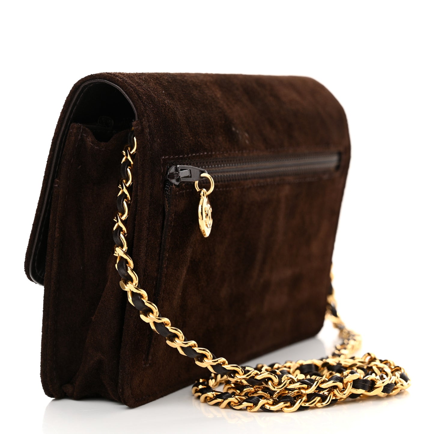 Suede Timeless CC Wallet on Chain WOC Brown