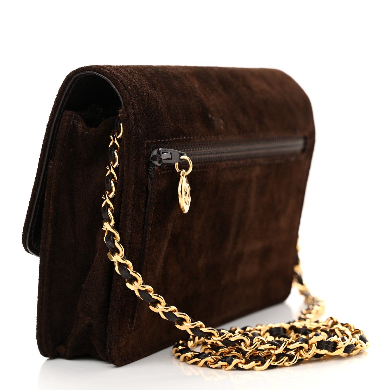 Chanel Suede Timeless CC Wallet on Chain WOC Brown 3 of 15
