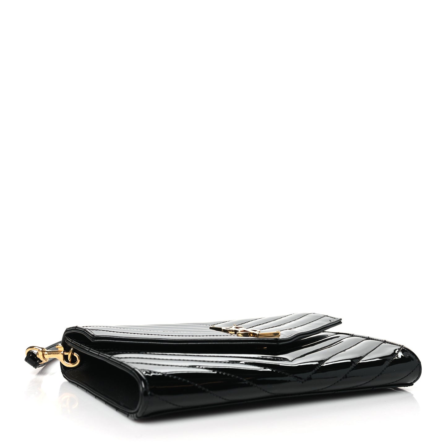 Patent Matelasse Chevron Monogram Envelope Clutch Black