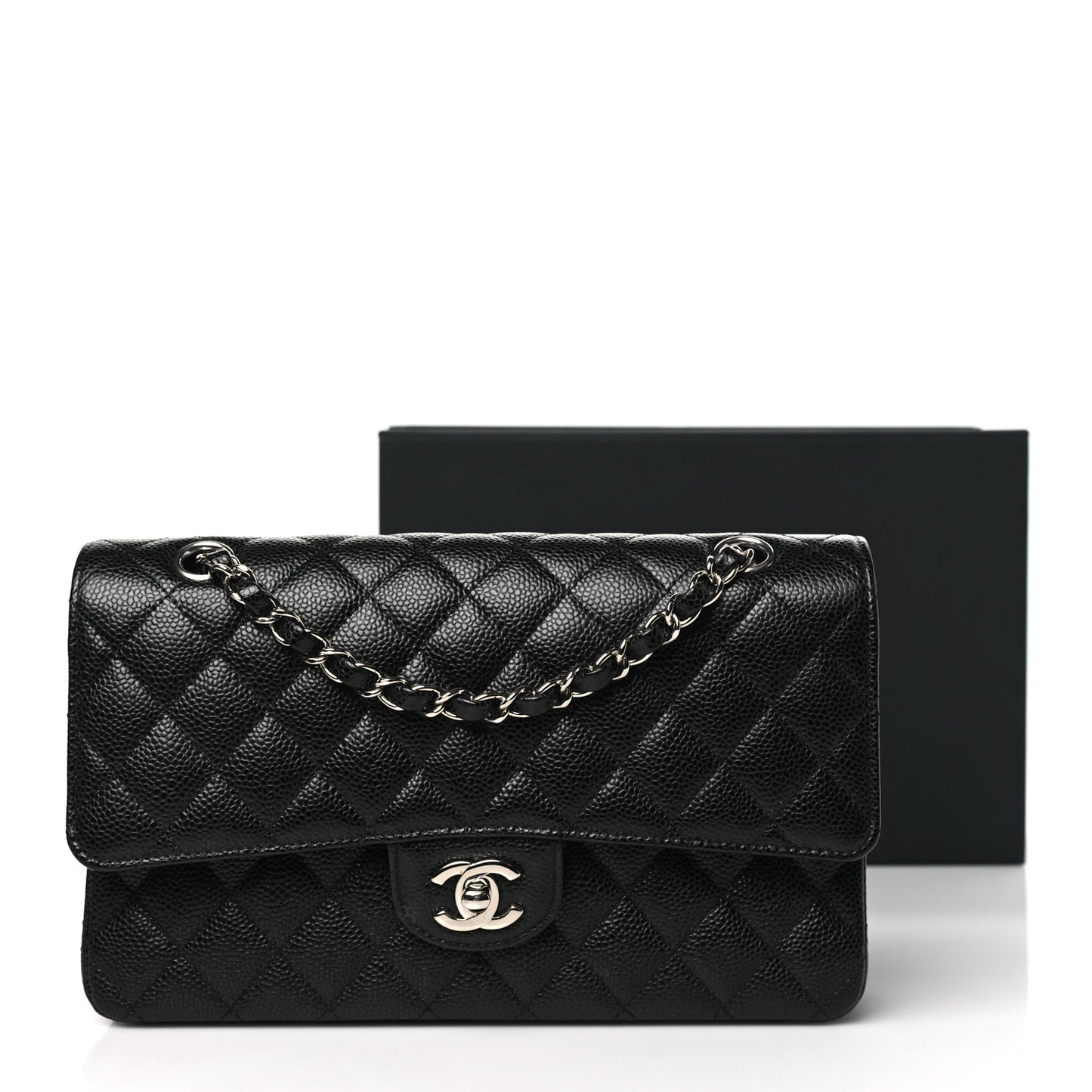 Caviar Quilted Medium Double Flap Black